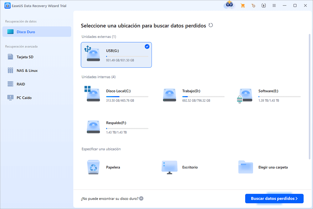 Seleccionar el dispositivo a escanear en EaseUS